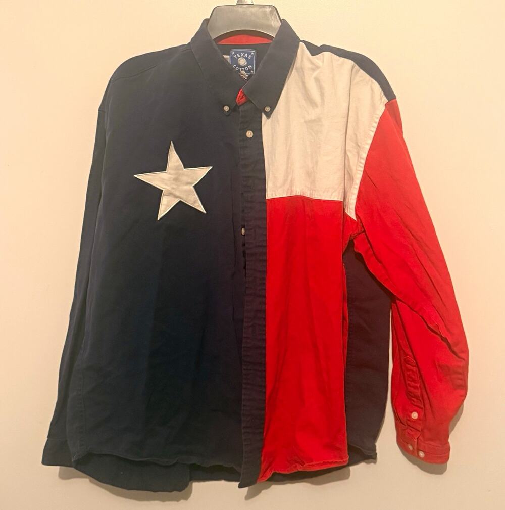 Texas Cotton Men’s L Colorblock Flag Cotton Long Sleeve Button-Down Shirt